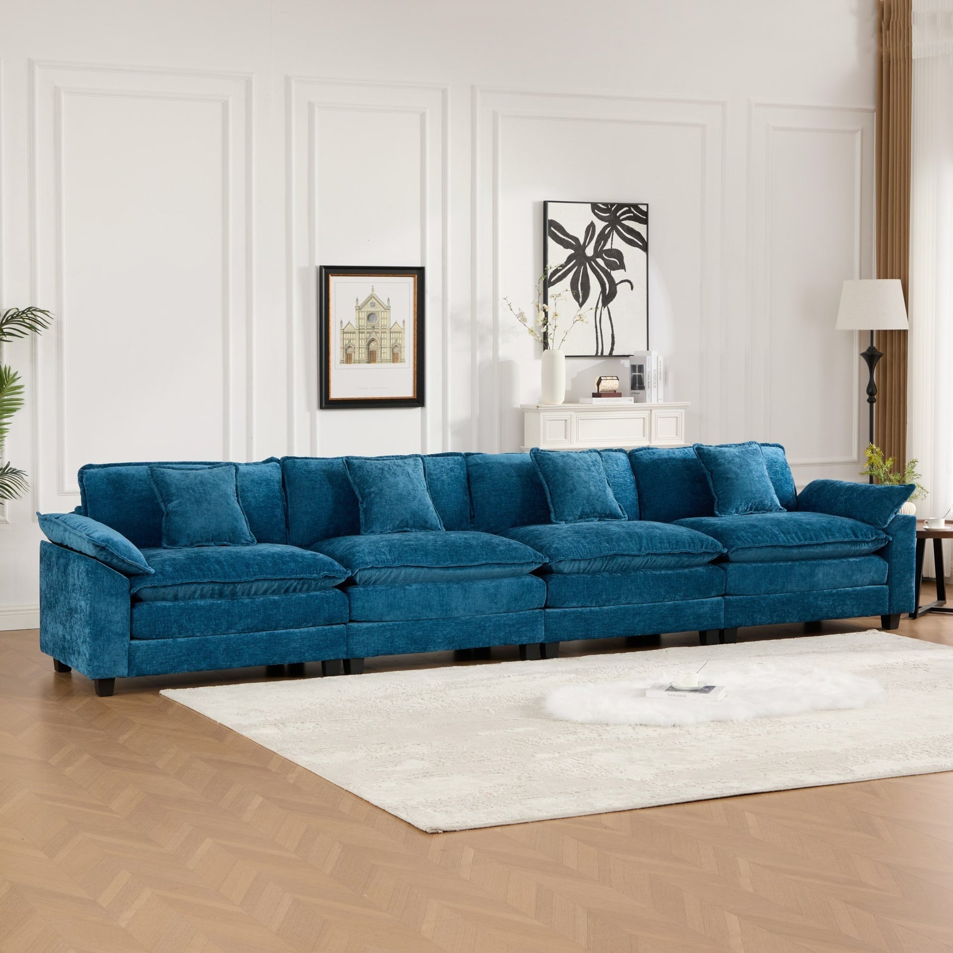 Wider Armrest 3 Seats (Ottoman is not included), Modern Sectional Couch, for Living Room Bedroom and Apartment, Comfy Double Layer Upholstered Seat Cushion, Breathable Chenille Fabric,Blue,SW5044BL