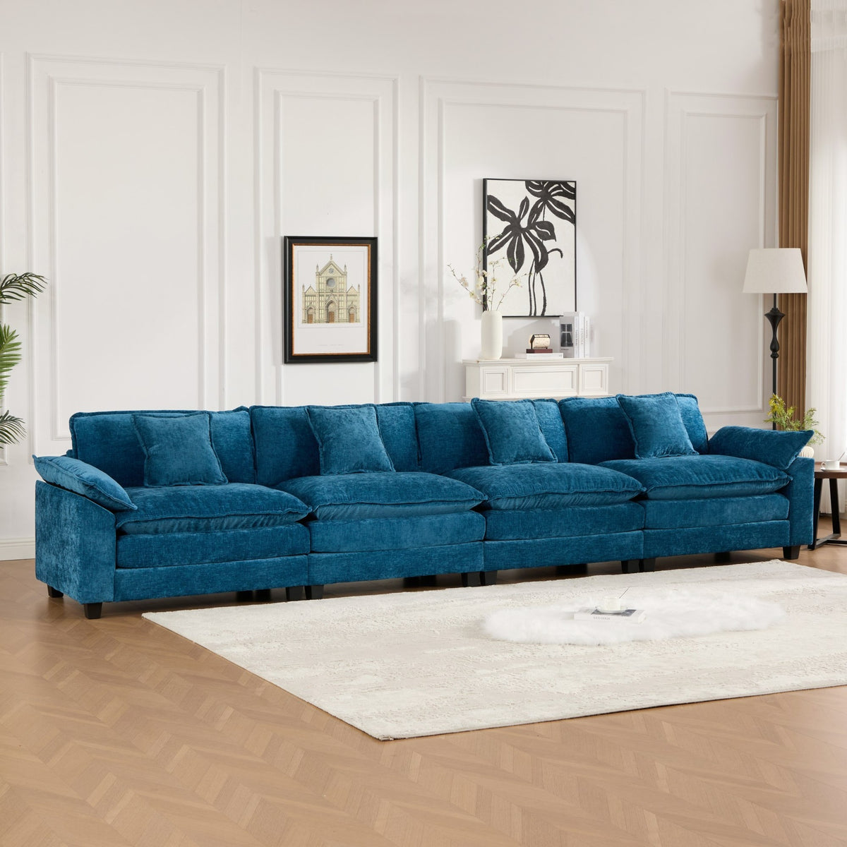 Wider Armrest 3 Seats (Ottoman is not included), Modern Sectional Couch, for Living Room Bedroom and Apartment, Comfy Double Layer Upholstered Seat Cushion, Breathable Chenille Fabric,Blue,SW5044BL