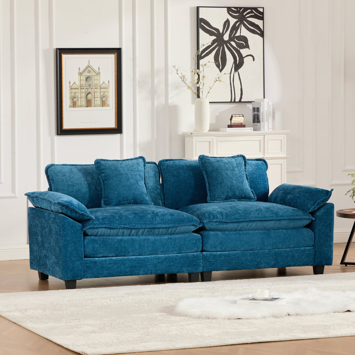 Wider Armrest LoveSeat (Ottoman is not included), Modern Sectional Couch, for Living Room Bedroom and Apartment, Comfy Double Layer Upholstered Seat Cushion, Breathable Chenille Fabric, Blue,SW5042BL