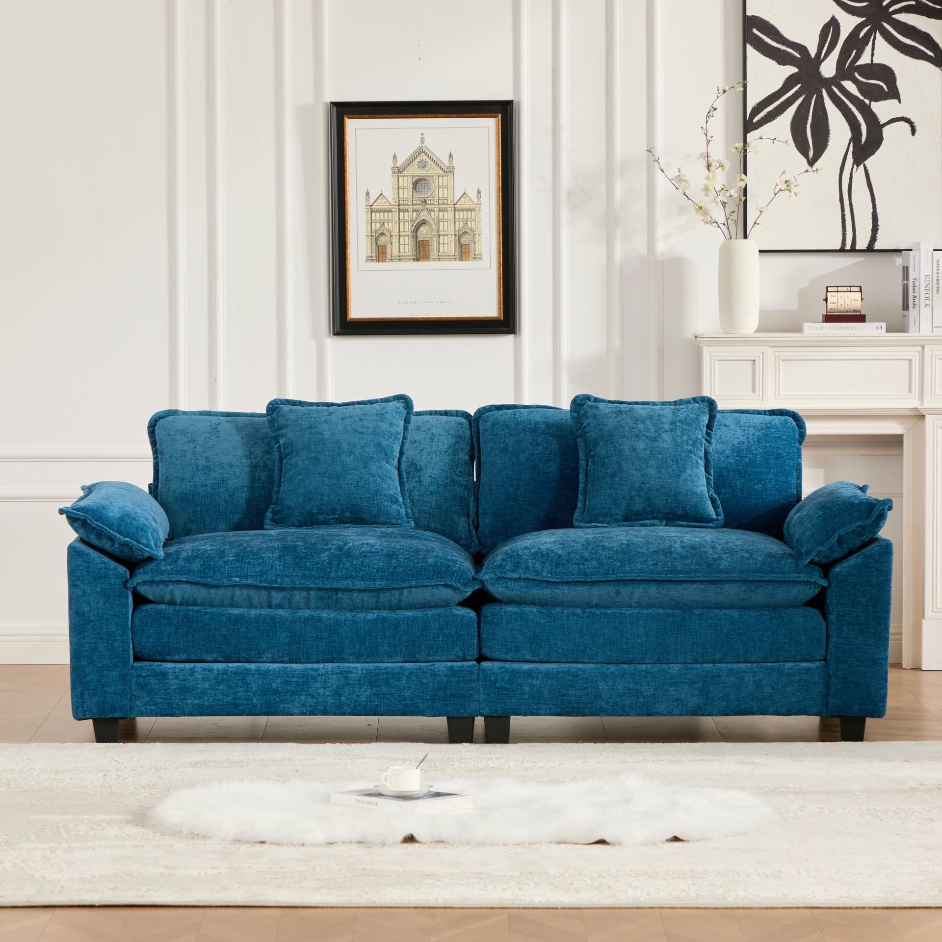 Wider Armrest LoveSeat (Ottoman is not included), Modern Sectional Couch, for Living Room Bedroom and Apartment, Comfy Double Layer Upholstered Seat Cushion, Breathable Chenille Fabric, Blue,SW5042BL