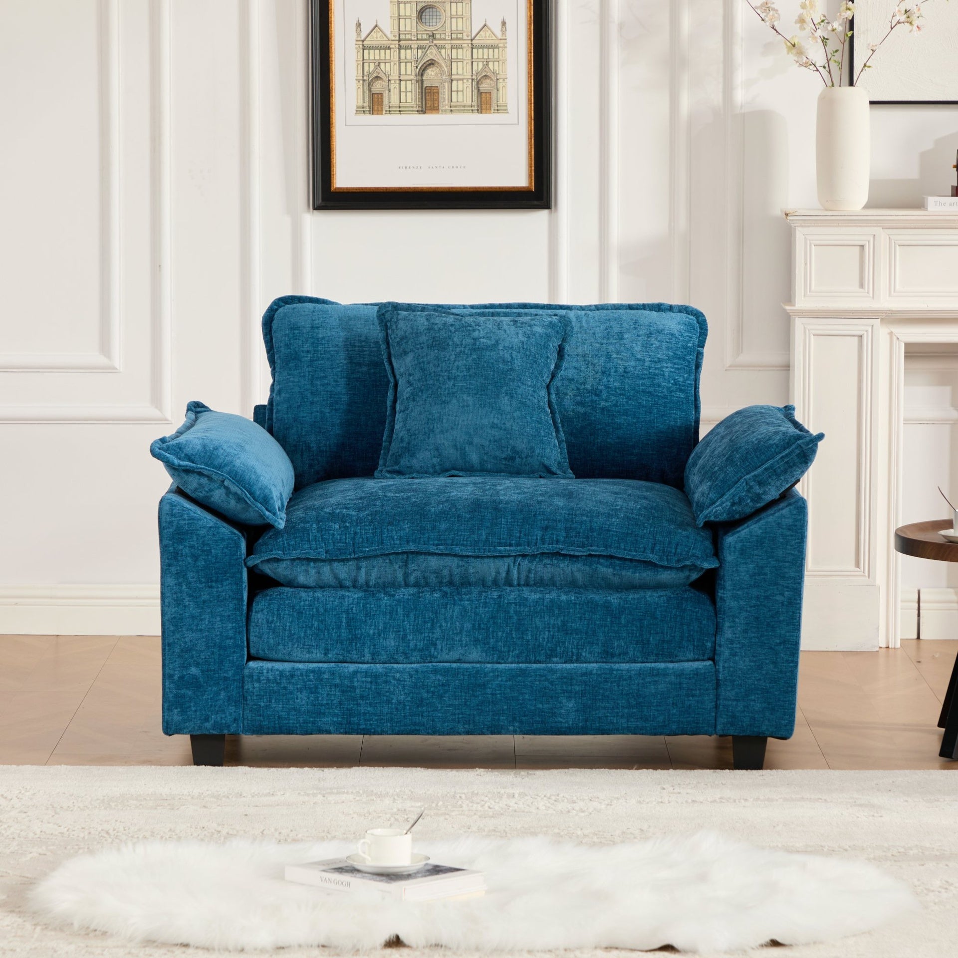 Cloud Sofa Single Seat (Ottoman is not included), Modern Sectional Couch, for Living Room Bedroom and Apartment, Comfy Double Layer Upholstered Seat Cushion, Breathable Chenille Fabric, Blue,SW5041BL
