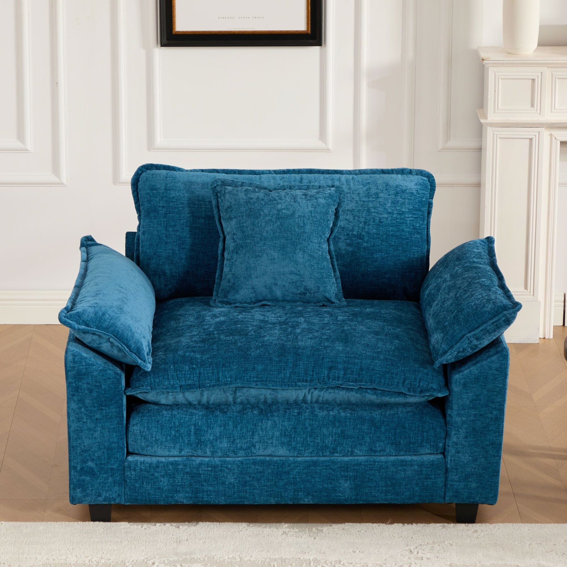 Cloud Sofa Single Seat (Ottoman is not included), Modern Sectional Couch, for Living Room Bedroom and Apartment, Comfy Double Layer Upholstered Seat Cushion, Breathable Chenille Fabric, Blue,SW5041BL