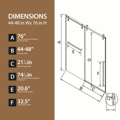 44"-48" W x 76" H Frameless Sliding Shower Door, Matte Black Shower Screen, 5/16" (8mm) Clear Tempered Glass With Explosion-proof Film