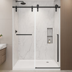 44"-48" W x 76" H Frameless Sliding Shower Door, Matte Black Shower Screen, 5/16" (8mm) Clear Tempered Glass With Explosion-proof Film