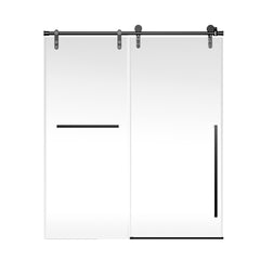 44"-48" W x 76" H Frameless Sliding Shower Door, Matte Black Shower Screen, 5/16" (8mm) Clear Tempered Glass With Explosion-proof Film