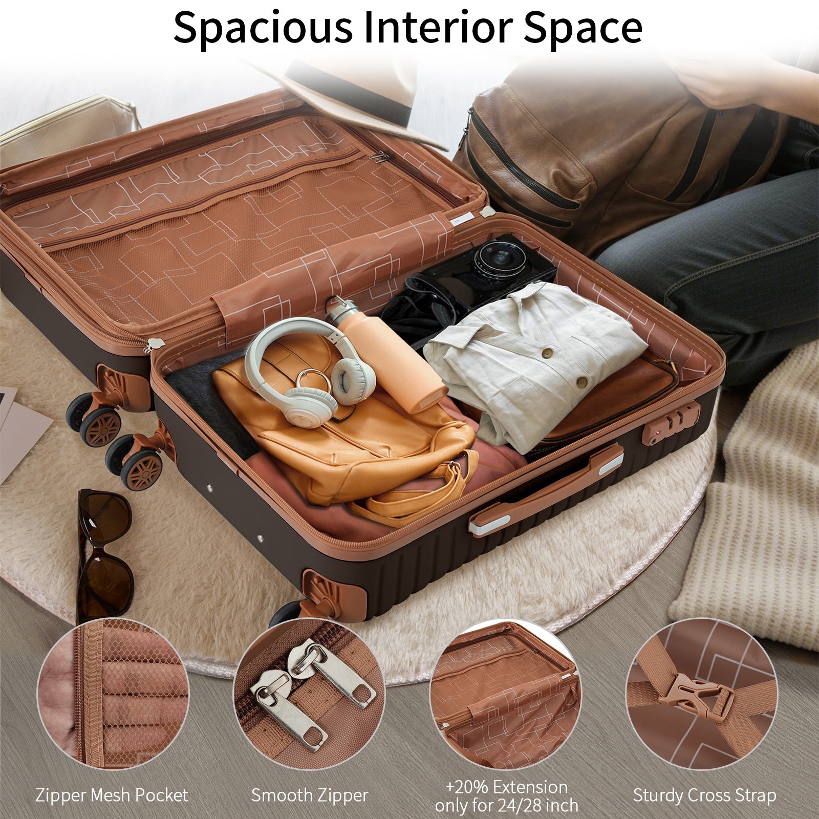 4 Piece Luggage Set Suitcase Set, ABS Hard Shell Lightweight Expandable Travel Luggage with 4 Packing Cubes, TSA Lock, Spinner Wheels for Men Women(16/20/24/28)