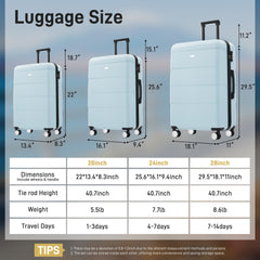 Hardshell Luggage Sets 3 Piece Double Spinner Wheels Suitcase with Handle Password Lock, Lightweight 20"+24"+28" Luggages