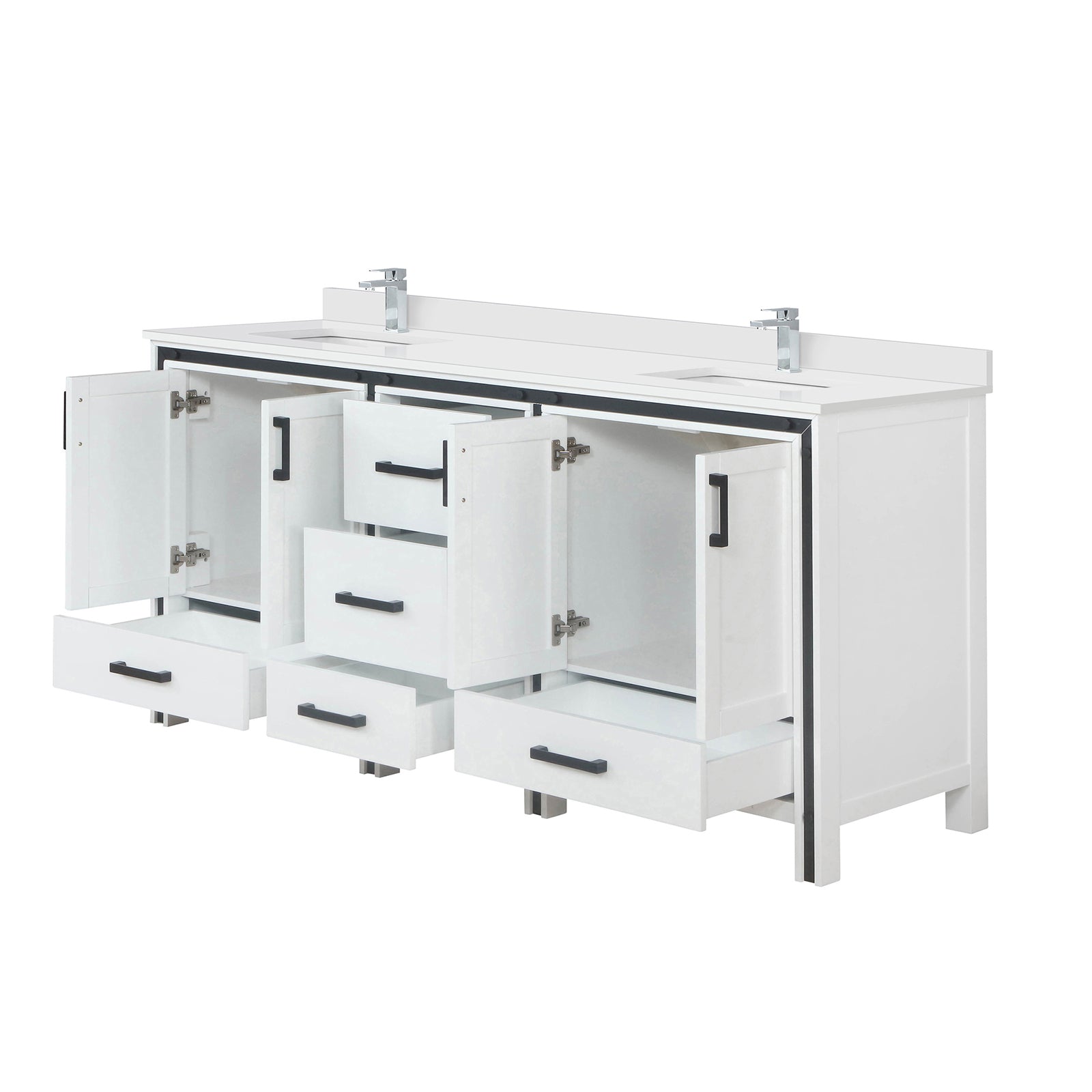 White Double Bath Vanity 72 in. W x 22 in. D, White Quartz Top and Faucet Set