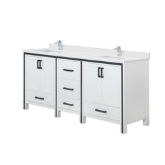 White Double Bath Vanity 72 in. W x 22 in. D, White Quartz Top and Faucet Set