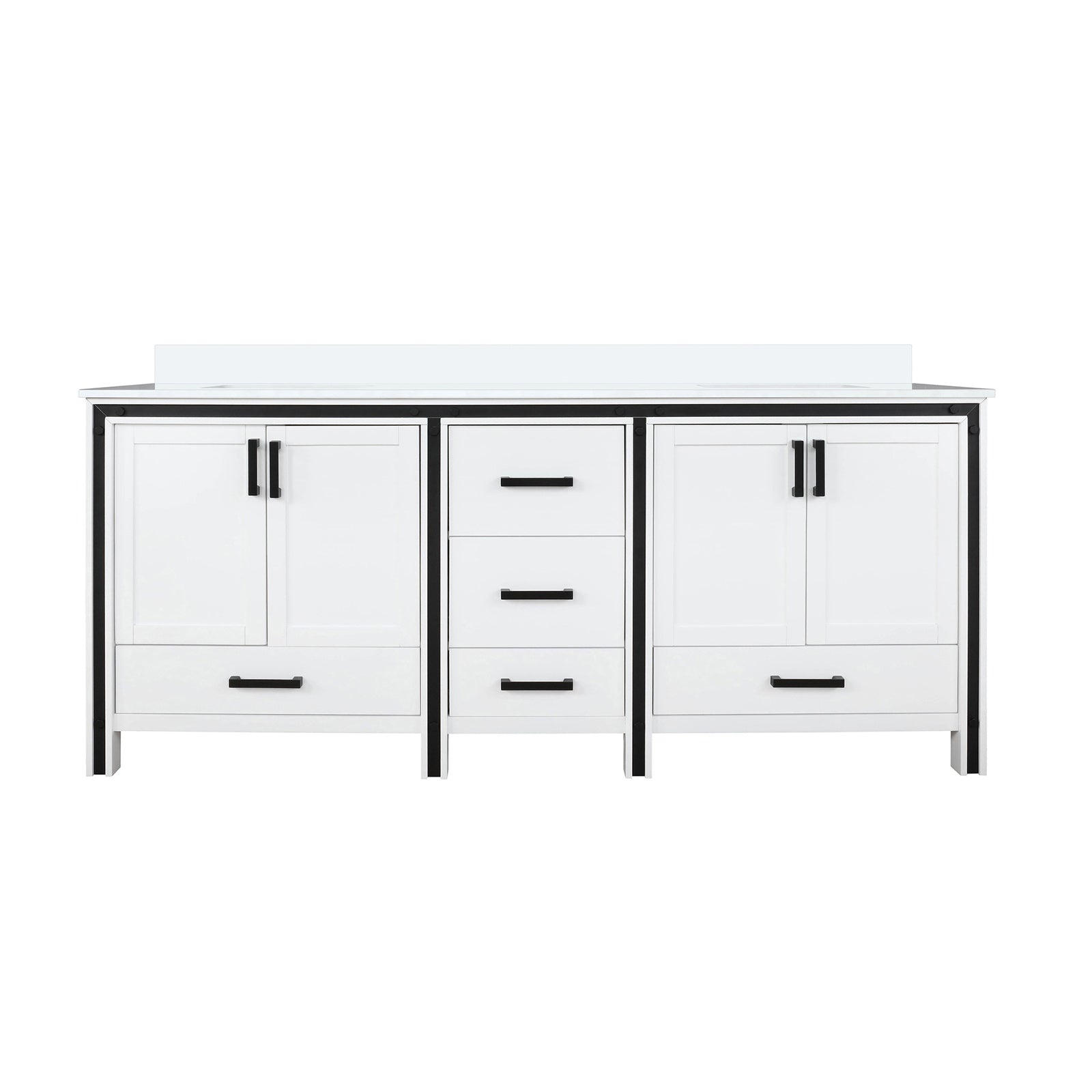 White Double Bath Vanity 72 in. W x 22 in. D, with White Quartz Top