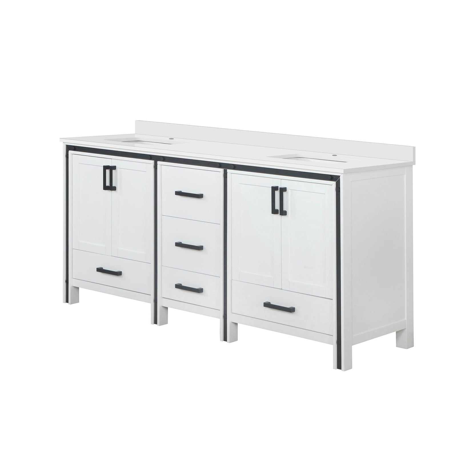 White Double Bath Vanity 72 in. W x 22 in. D, with White Quartz Top