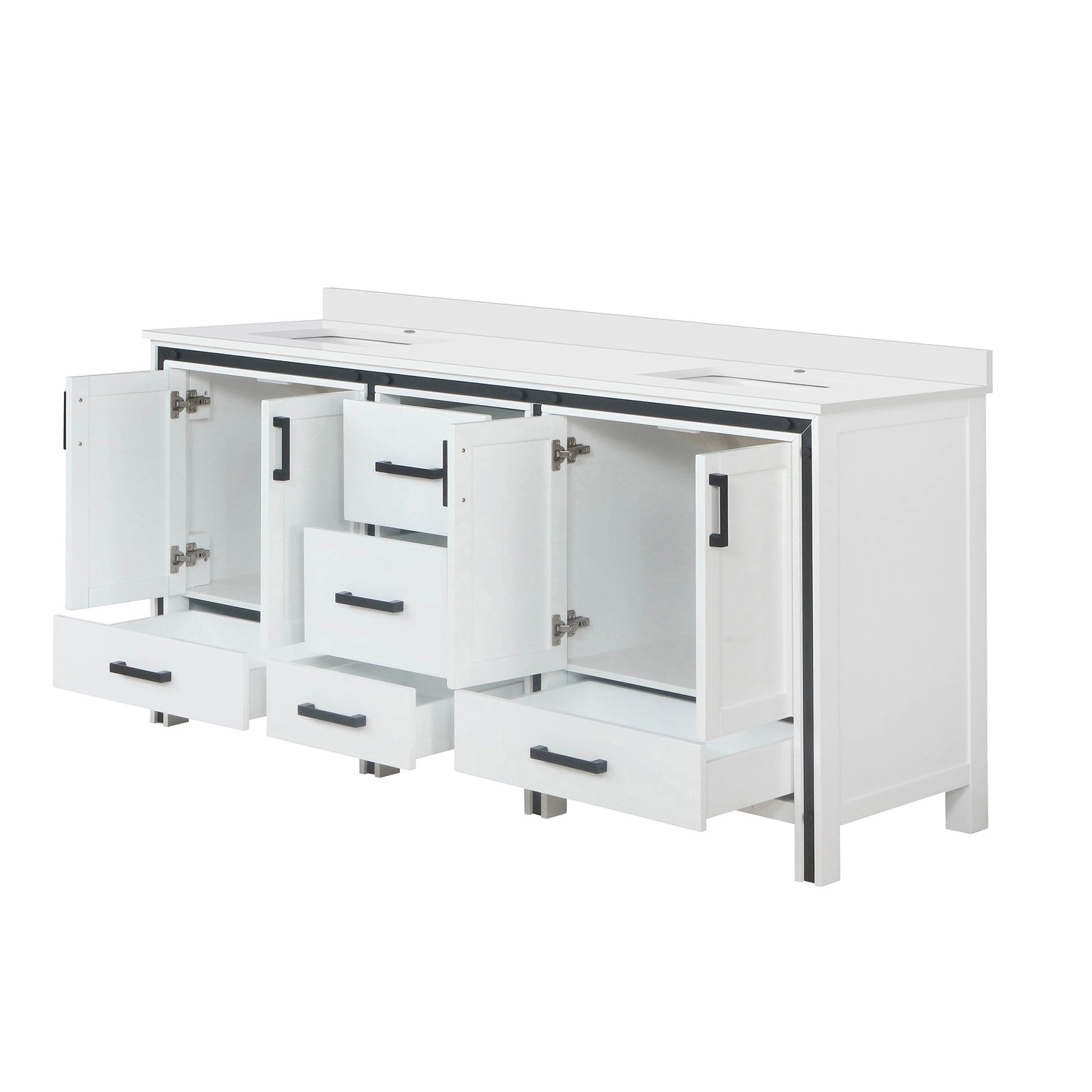 White Double Bath Vanity 72 in. W x 22 in. D, with White Quartz Top