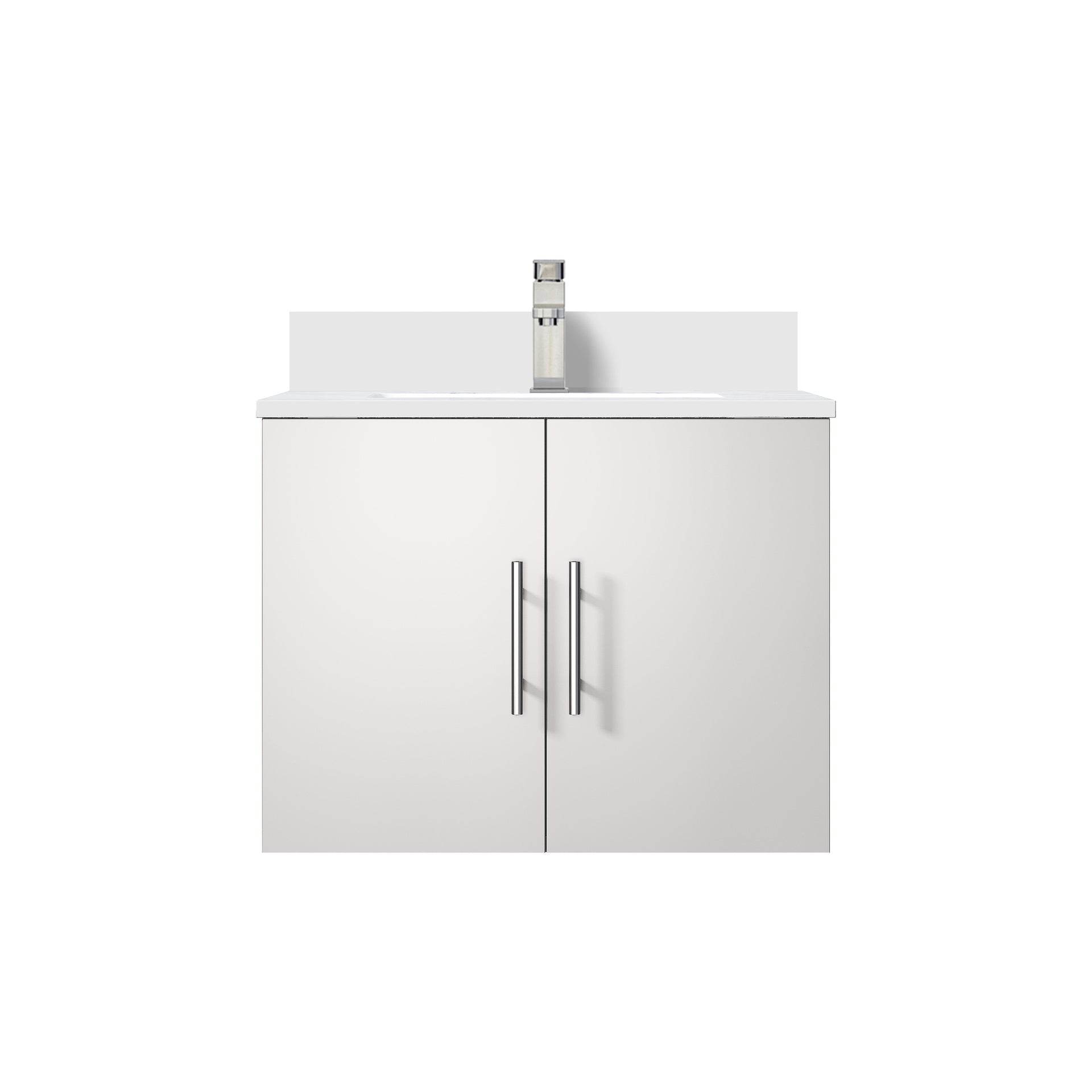 Glossy White Bath Vanity 24 in. W x 22 in. D, Cultured Marble Top, and Faucet Set