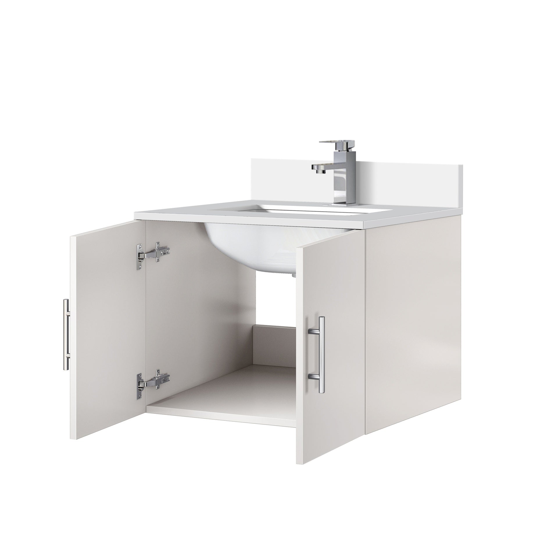Glossy White Bath Vanity 24 in. W x 22 in. D, Cultured Marble Top, and Faucet Set