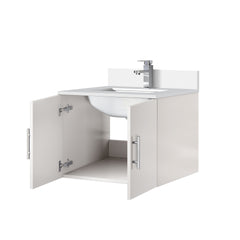 Glossy White Bath Vanity 24 in. W x 22 in. D, Cultured Marble Top, and Faucet Set