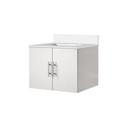 Glossy White Bath Vanity 24 in. W x 22 in. D, with White Quartz Top