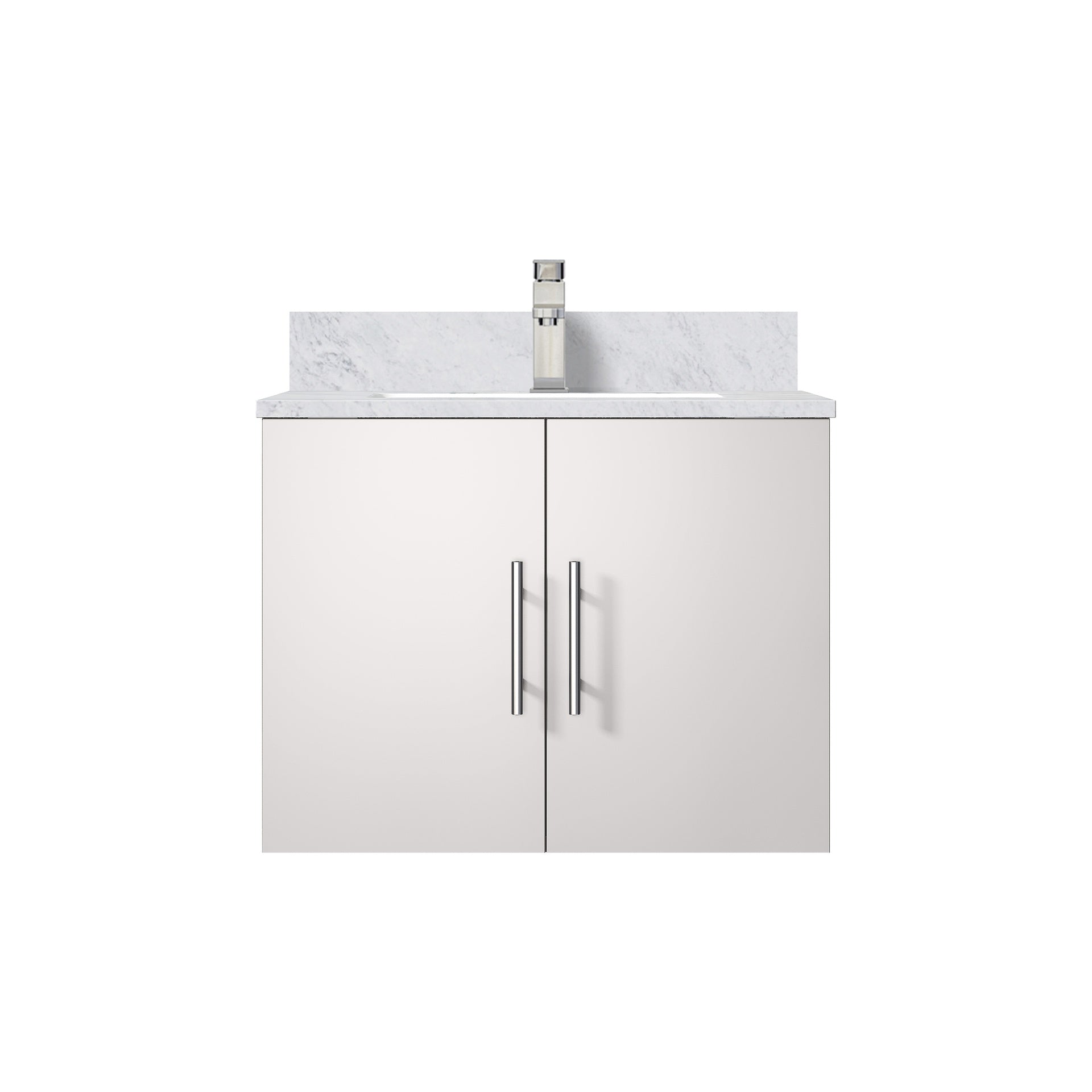 Glossy White Bath Vanity 24 in. W x 22 in. D, Carrara Marble Top, and Faucet Set