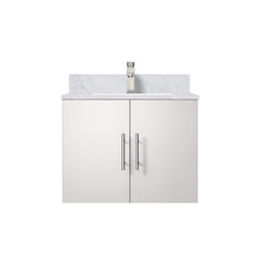 Glossy White Bath Vanity 24 in. W x 22 in. D, Carrara Marble Top, and Faucet Set