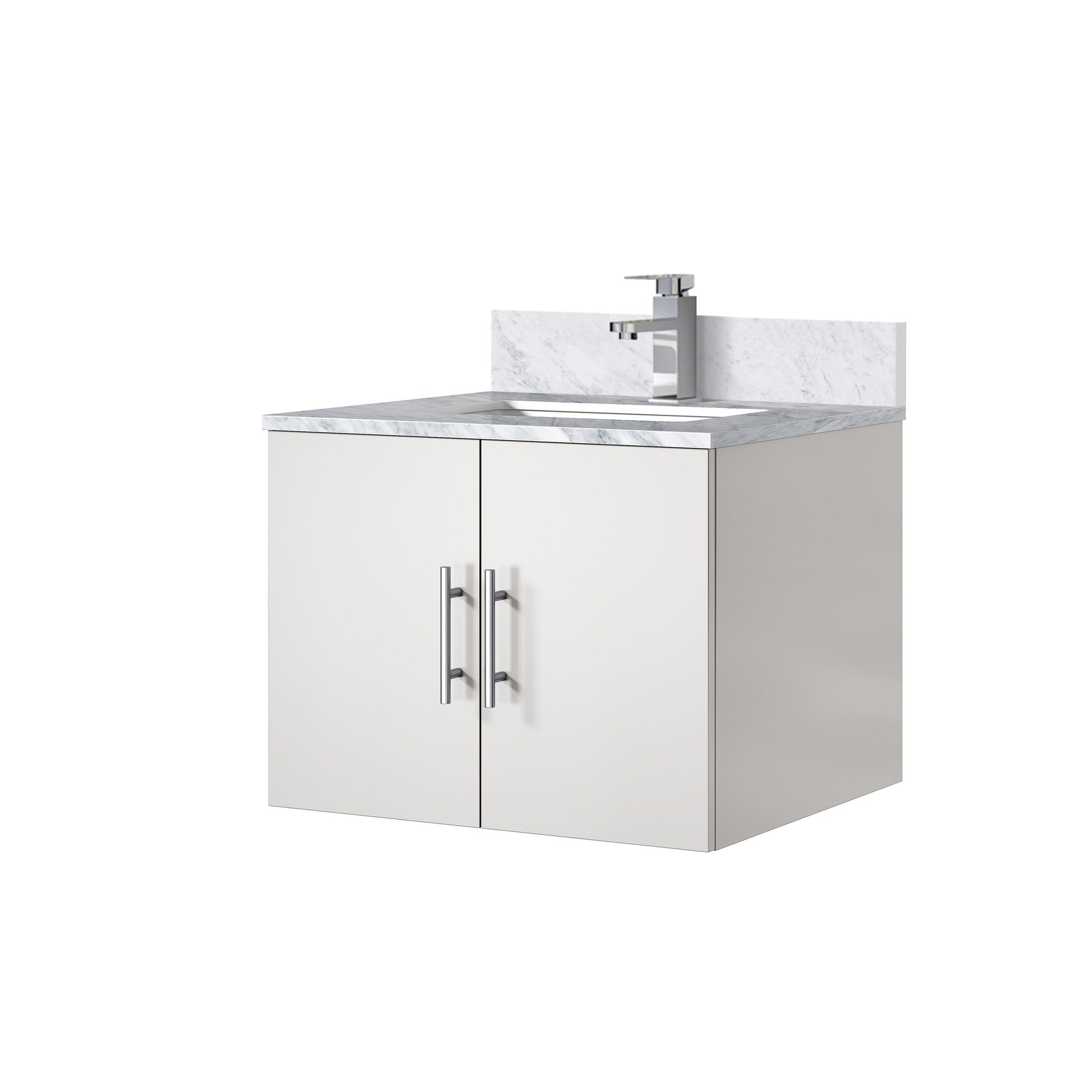 Glossy White Bath Vanity 24 in. W x 22 in. D, Carrara Marble Top, and Faucet Set