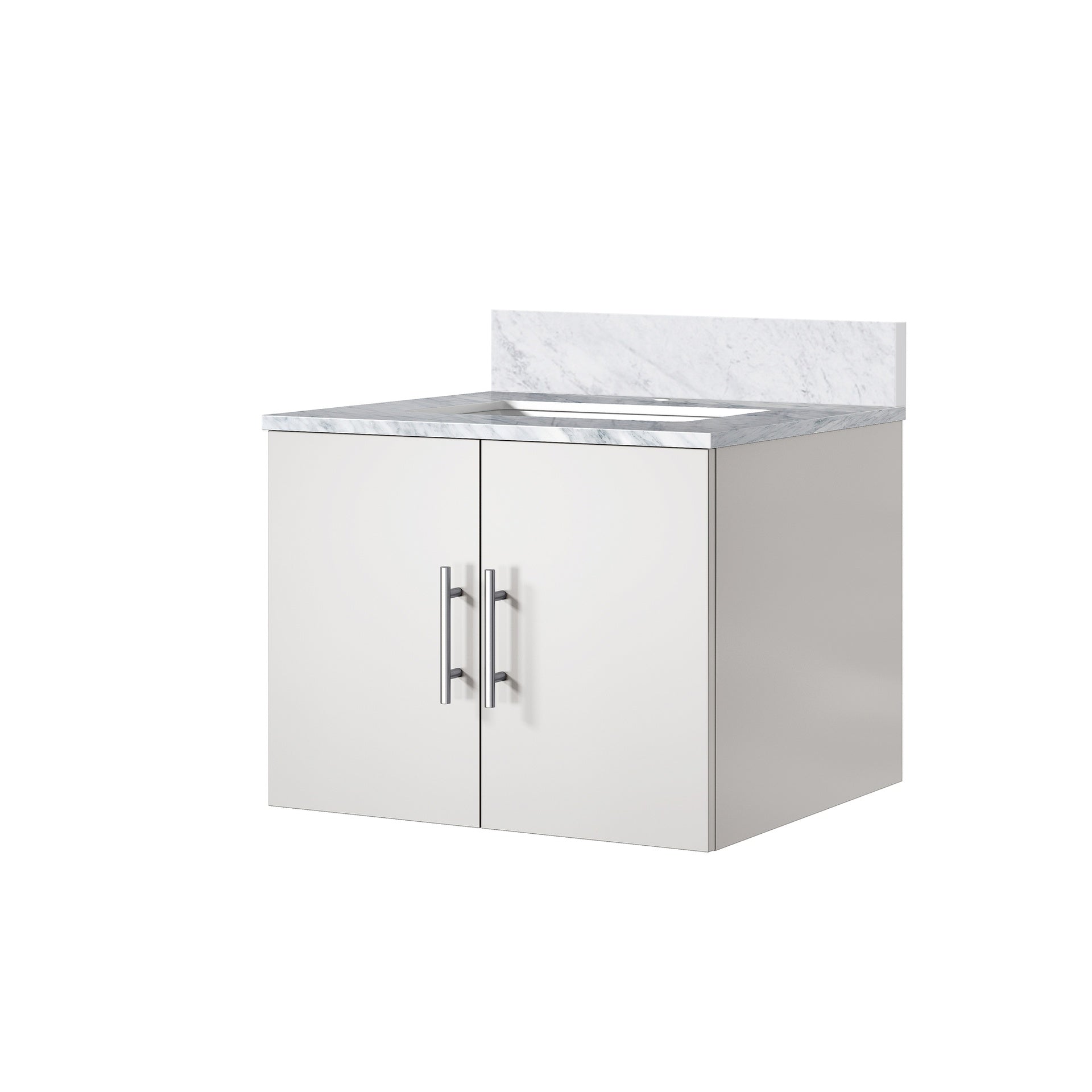 Glossy White Bath Vanity 24 in. W x 22 in. D, with Carrara Marble Top