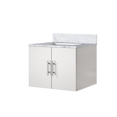 Glossy White Bath Vanity 24 in. W x 22 in. D, with Carrara Marble Top