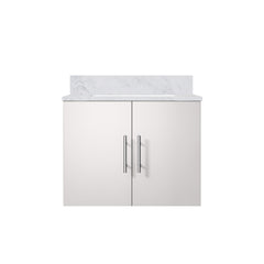 Glossy White Bath Vanity 24 in. W x 22 in. D, with Carrara Marble Top