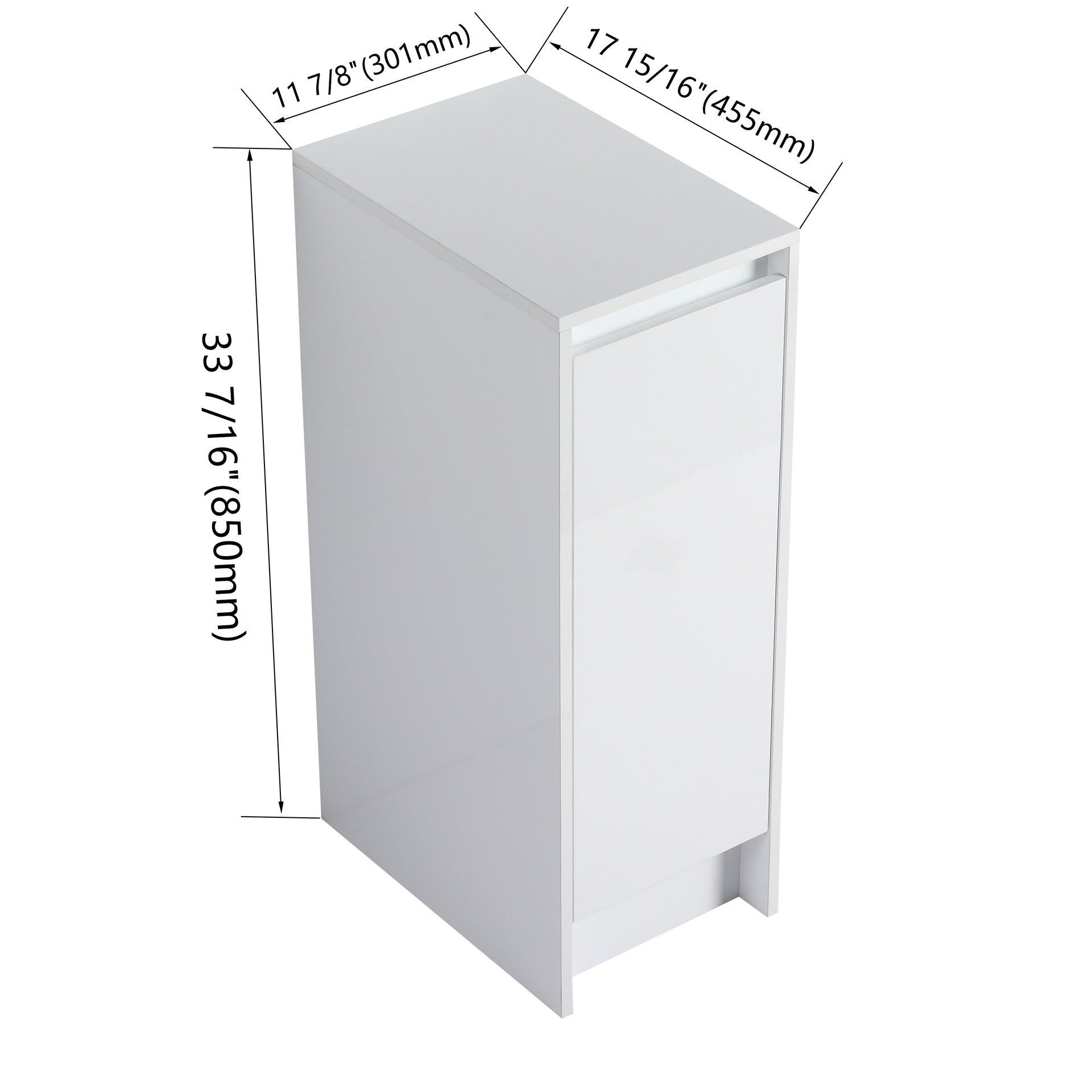 12" freestanding Bathroom Storage Cabinet, Soft Close Doors, Glossy White,(KD-Packing)