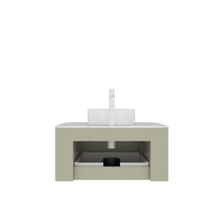 DINA 30" Bathroom Vanity with Sink, Modern Wall-Mounted Floating Curved Edges Striped Bathroom Storage Cabinet with a Drawer, White Round Ceramic Basin without Faucet, Pre-assembled, Light Green Color