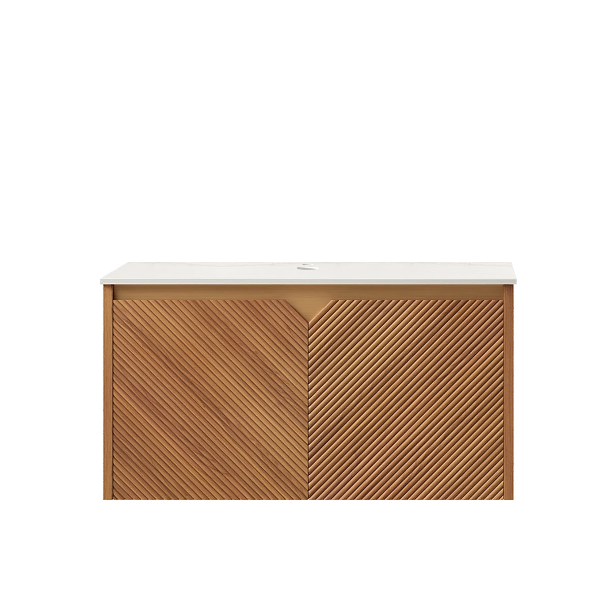 RUBEN 30" Wall-Mounted Brown Oak Plywood Cabinet and Carrara White Sintered Stone Countertop, NO Basin, NO Faucet and Sink Cover