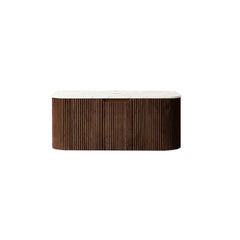 DINA 36'' Wall Mounted Plywood Cabinet with Carrara White Sintered Stone Countertop, One Drawer, NO Basin, NO Faucet and Drain, Dark Walnut Woodgrain Color