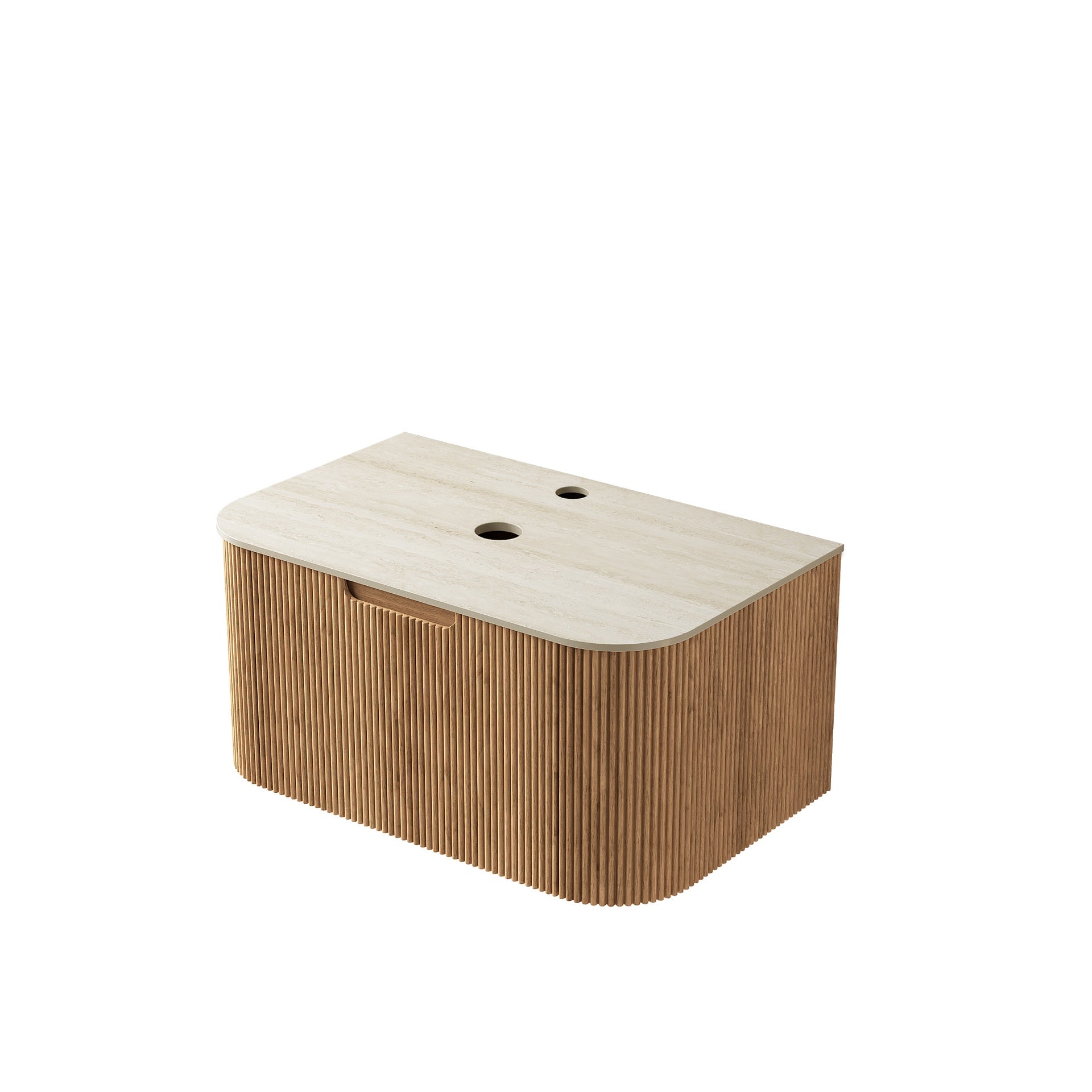 DINA 30'' Wall Mounted Plywood Cabinet with 1 Drawer, Roman travertine Sintered Stone Countertop, NO Basin, NO Faucet and Drain, Natural Woodgrain Color