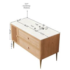 MUNIN 48" Freestanding Bathroom Light Oak Woodgrain Plywood Cabinet with Carrara White Sintered Stone Counter Top, Two Drawers and One Door, NO Basin, NO Faucet and Sink Cover