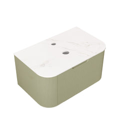 DINA 30'' Wall Mounted Cabinet, with Carrara White Artificial Marble Countertop and Drawer, NO Basin, NO Faucet, Light Green Color