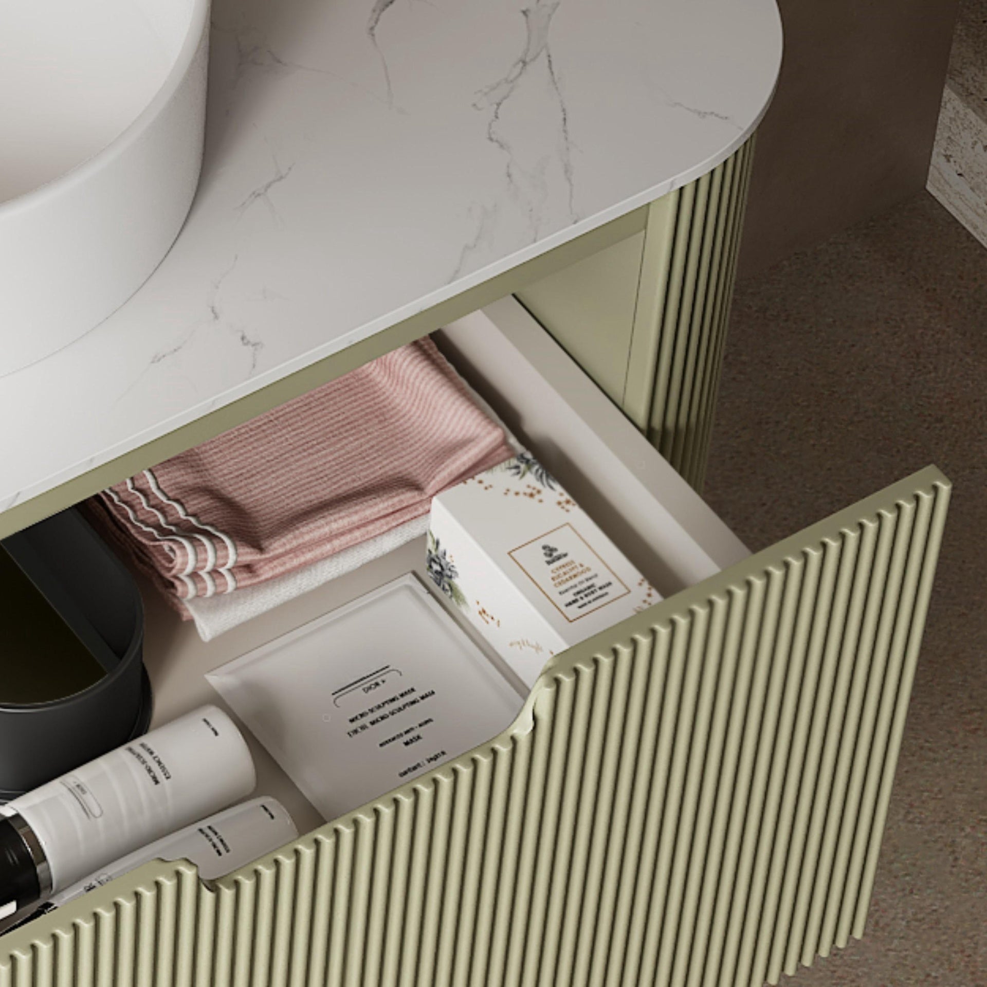DINA 30'' Wall Mounted Cabinet, with Carrara White Artificial Marble Countertop and Drawer, NO Basin, NO Faucet, Light Green Color