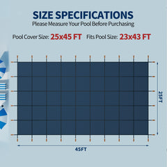 Swimming Pool Safety Cover, Fits 25x45ft Rectangular underground and Inground Swimming Pools, Triple Stitched High Strength Mesh PP Abrasion Resistant  Installation Hardware Included,Blue Mesh