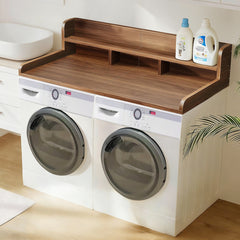 Washer Dryer Countertop with Non-slip Pads, Laundry Wood Shelf Topper with Edge, Double Layer Organizer for Washer and Dryer Laundry Hamper Counter Storage Organization(WALNUT)