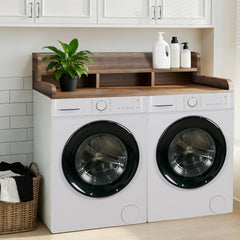 Washer Dryer Countertop with Non-slip Pads, Laundry Wood Shelf Topper with Edge, Double Layer Organizer for Washer and Dryer Laundry Hamper Counter Storage Organization(WALNUT)