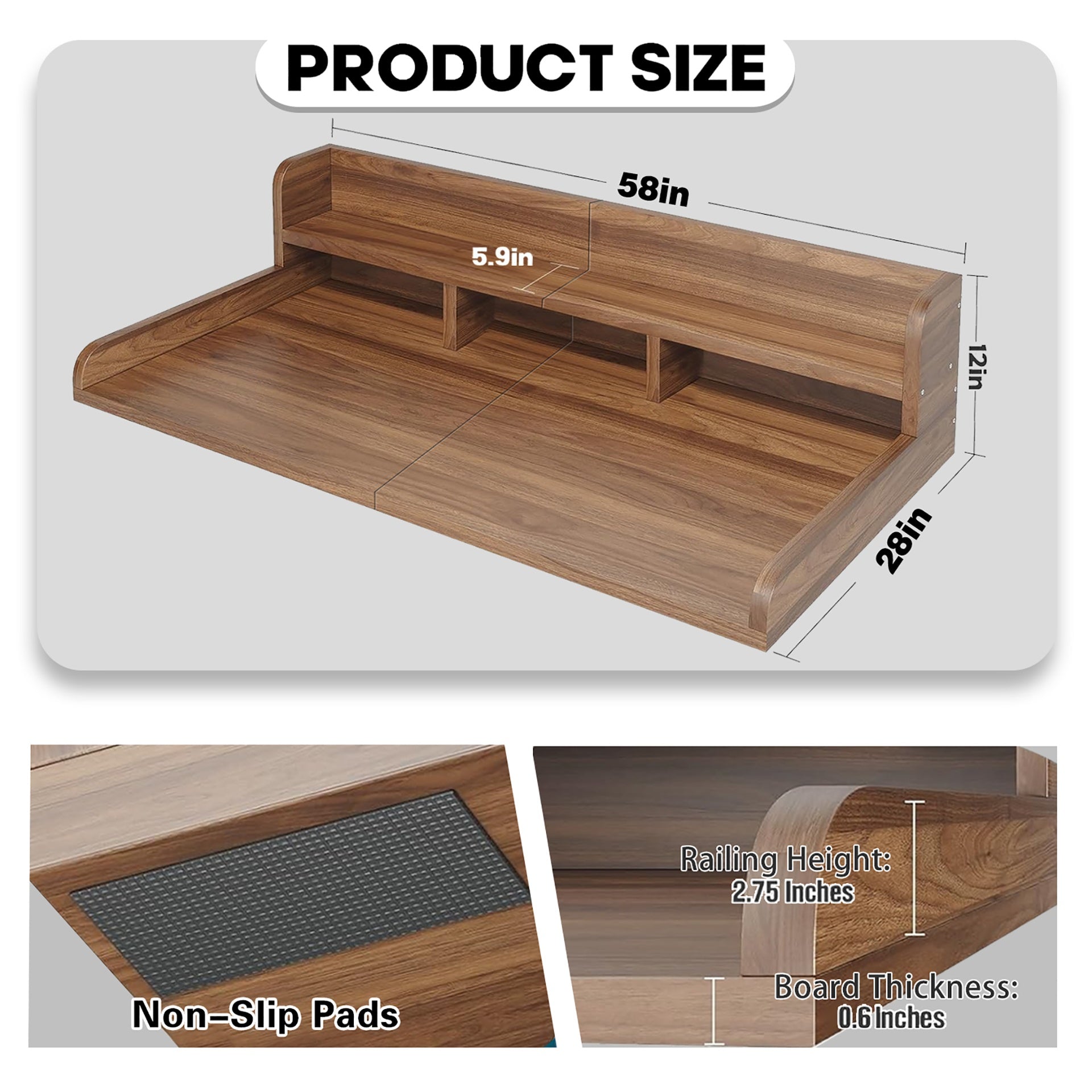 Washer Dryer Countertop with Non-slip Pads, Laundry Wood Shelf Topper with Edge, Double Layer Organizer for Washer and Dryer Laundry Hamper Counter Storage Organization(WALNUT)