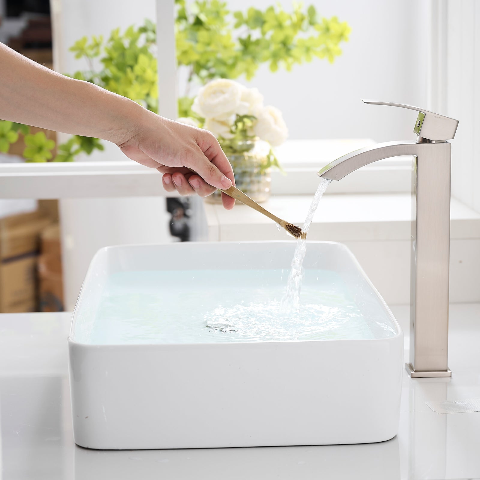 Brushed Nickel Bathroom Faucet,Faucet for Bathroom Sink, Single Hole Bathroom Faucet Modern Single Handle Vanity Basin Faucet