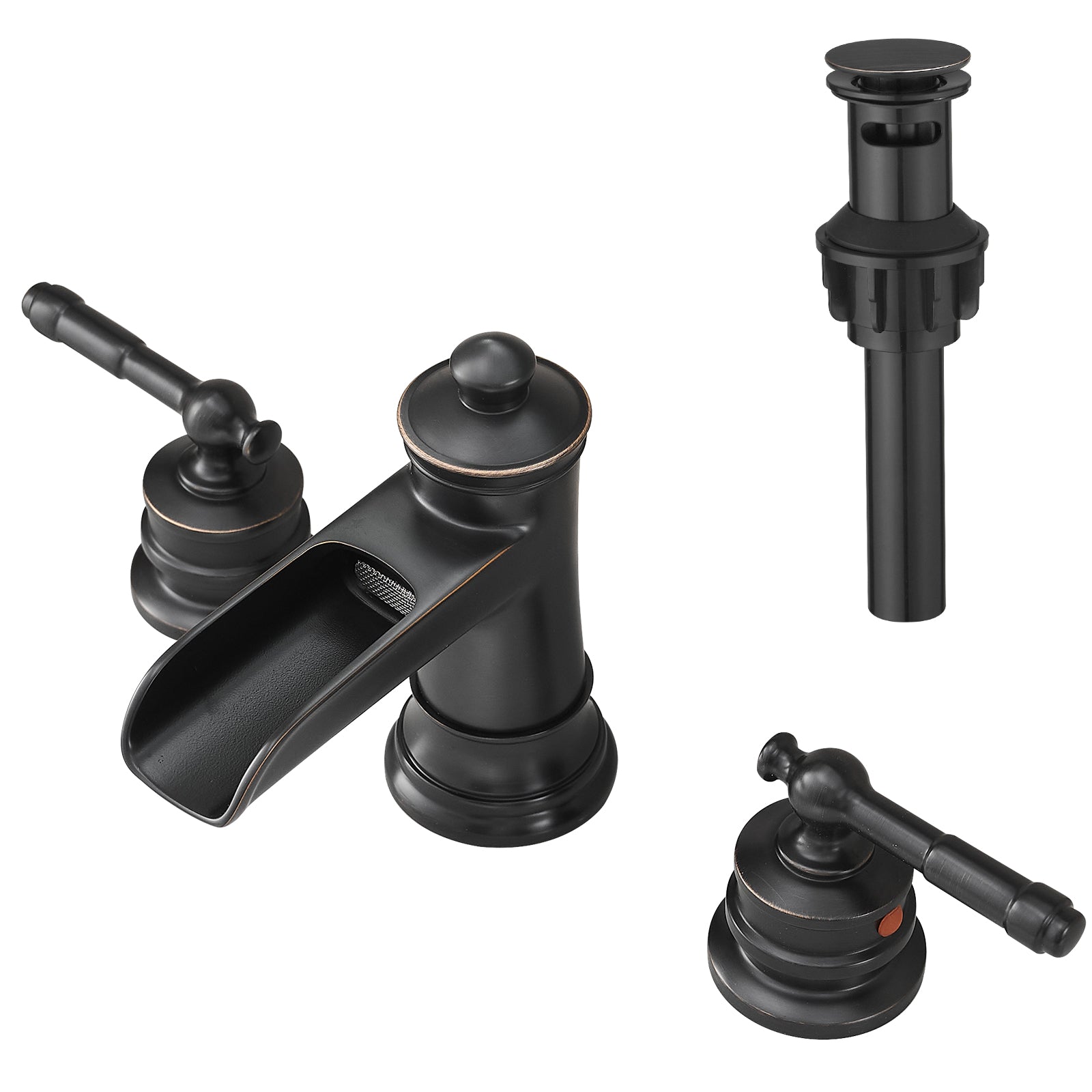 Bathroom Faucets for Sink 3 Hole ORB 8 inch Widespread Bathroom Sink Faucet with Pop Up Drain Double Lever Handle Faucet Bathroom Vanity Faucet Basin Mixer Tap Faucet with Hose