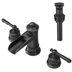 Bathroom Faucets for Sink 3 Hole ORB 8 inch Widespread Bathroom Sink Faucet with Pop Up Drain Double Lever Handle Faucet Bathroom Vanity Faucet Basin Mixer Tap Faucet with Hose