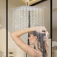 Shower Faucet Set, Shower System Bathroom High Pressure 12 Inches Rainfall Shower Head with Handheld Spray, Wall Mounted Shower Fixtures with Shower Valve and Trim Kit, Brushed Gold