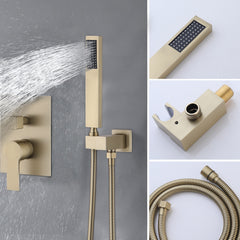 Shower System Bathroom Luxury 12 Inch Rain Shower Head with Handheld Mixer Shower Combo Set Wall Mounted Shower Faucet Trim with Valve Brushed Gold
