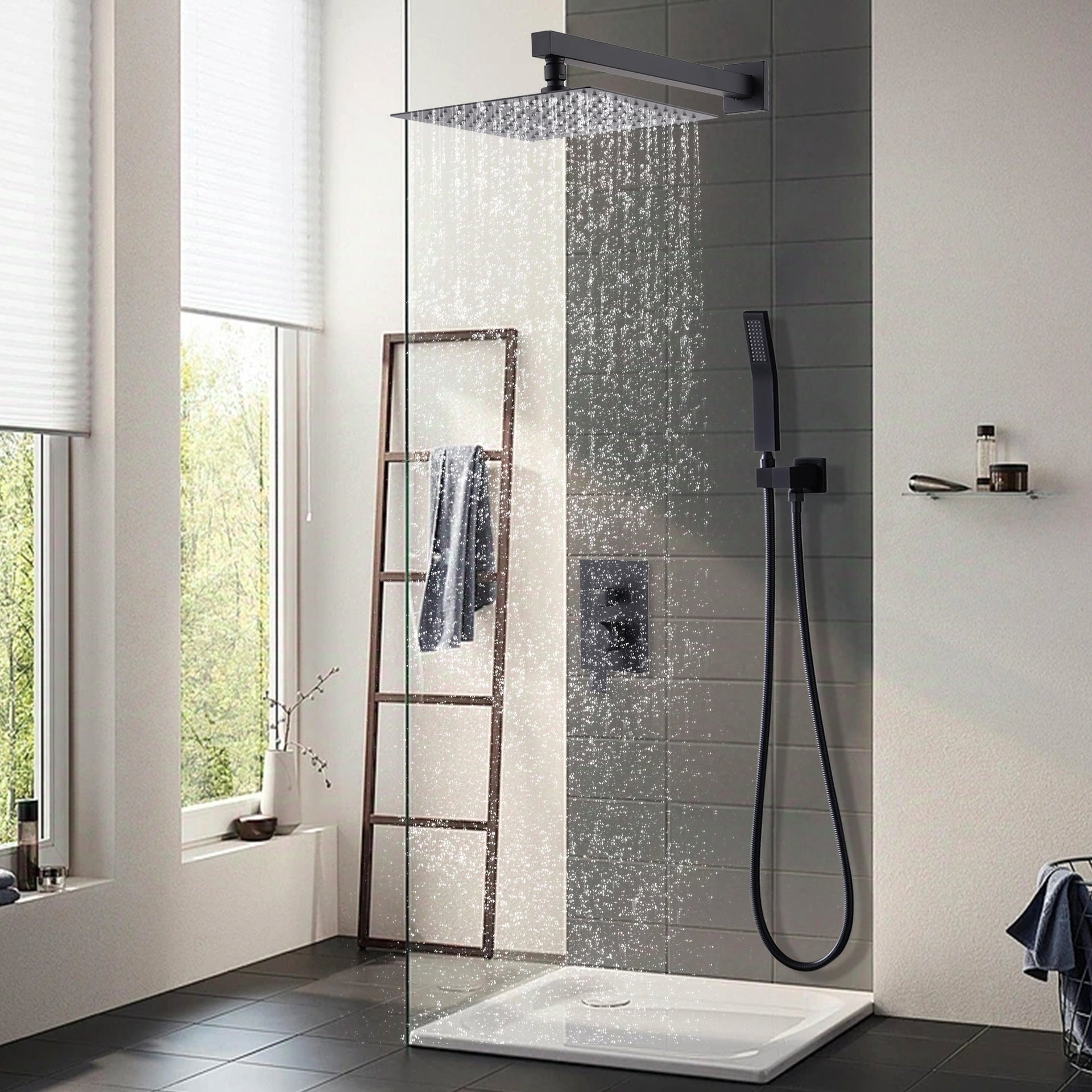 12 Inch Ceiling Mount Brushed Nickel Shower System Bathroom Luxury Rain Mixer Shower Combo Set Ceiling Rainfall Shower Head System