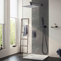 12 Inch Ceiling Mount Brushed Nickel Shower System Bathroom Luxury Rain Mixer Shower Combo Set Ceiling Rainfall Shower Head System