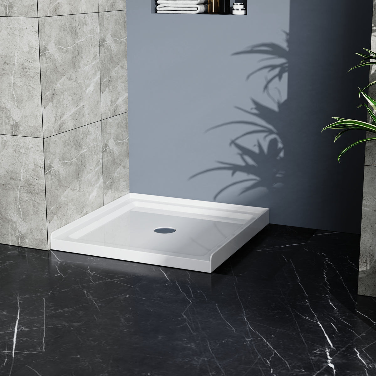 Goodyo 36x36 in Shower Base, Centered Drain Single-Threshold Shower Pan, White