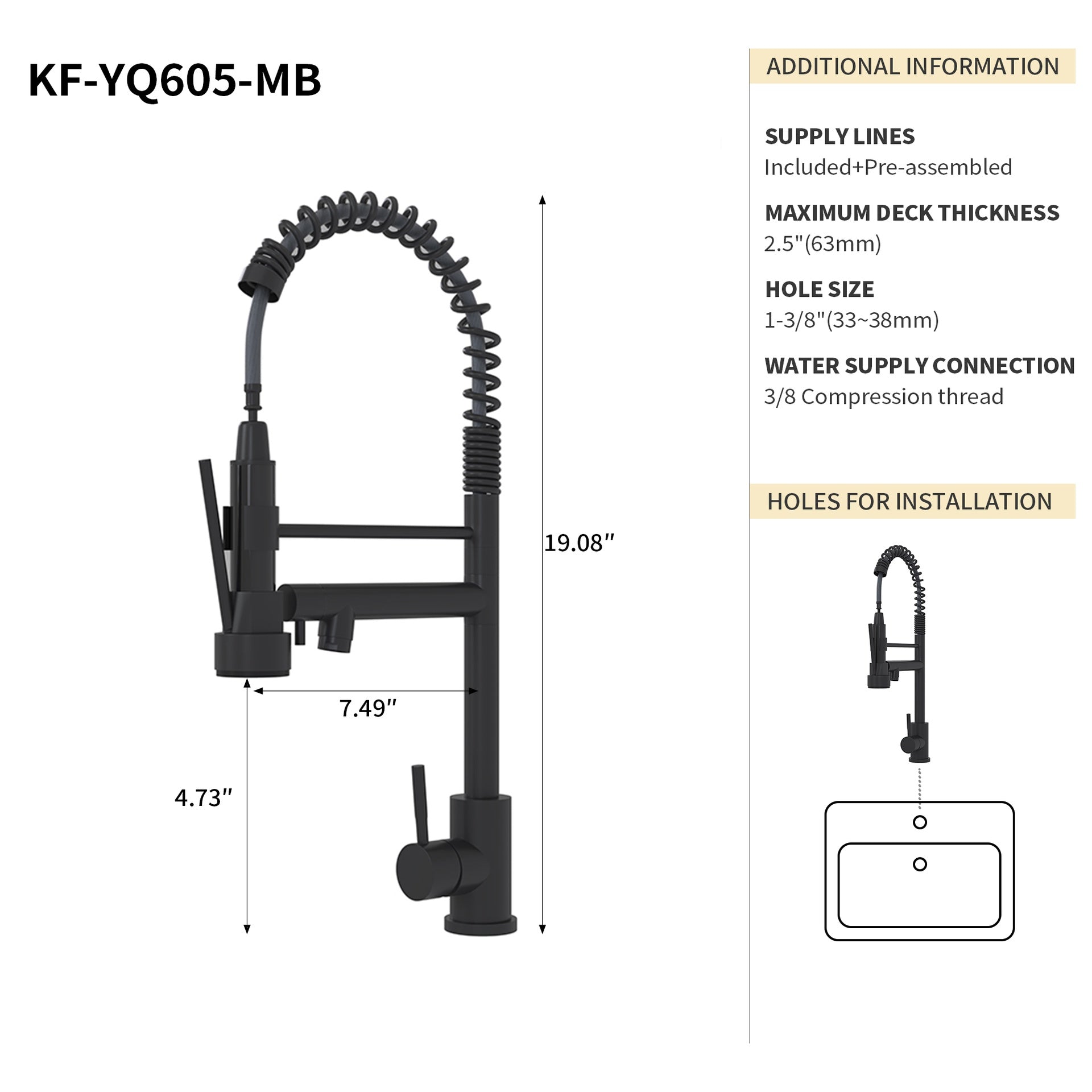 Bothwa Home CUPC Certified 19" Single Handle Kitchen Faucet (Matt Black Finish)