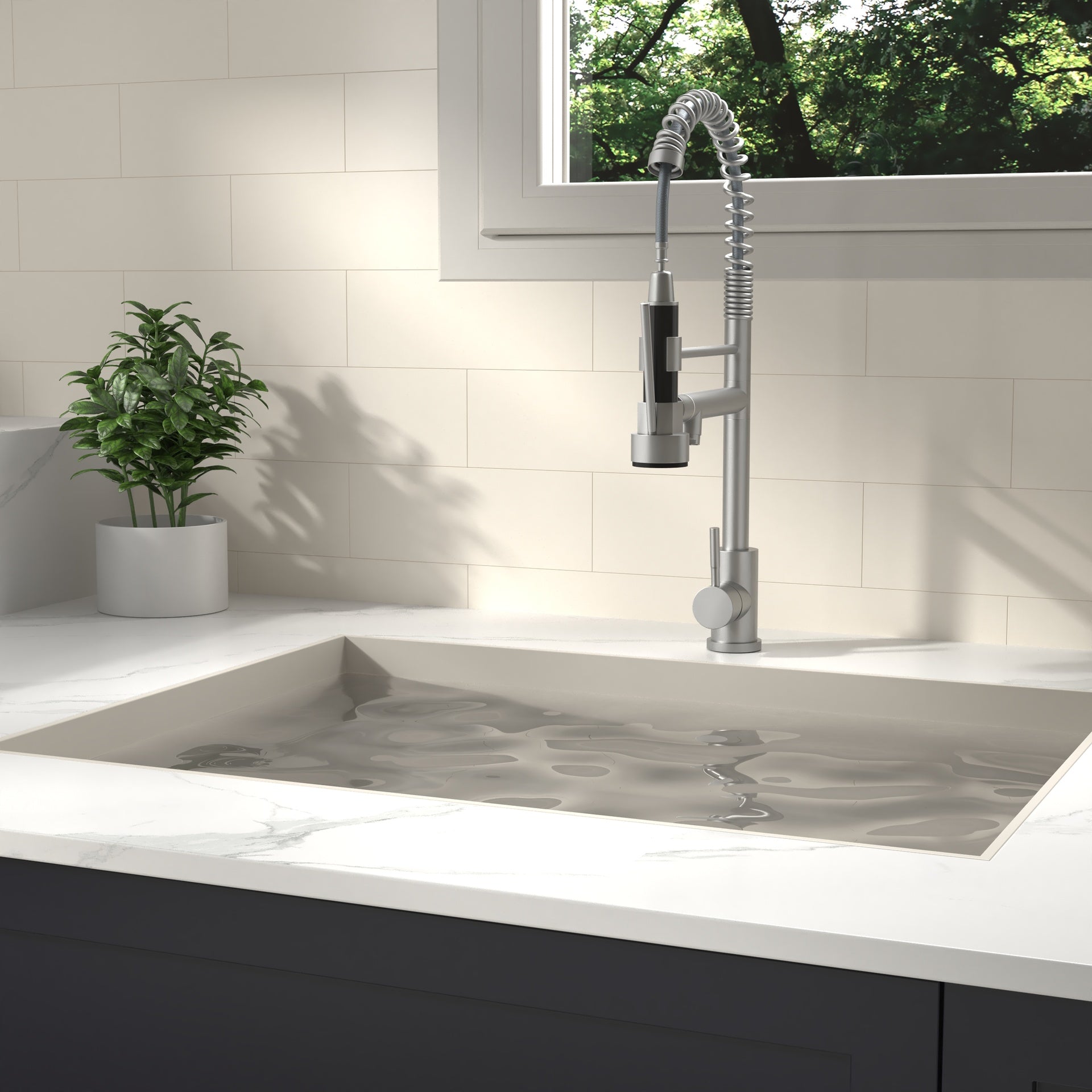 Bothwa Home CUPC Certified 19" Single Handle Kitchen Faucet ( Brushed Nickel Finish)