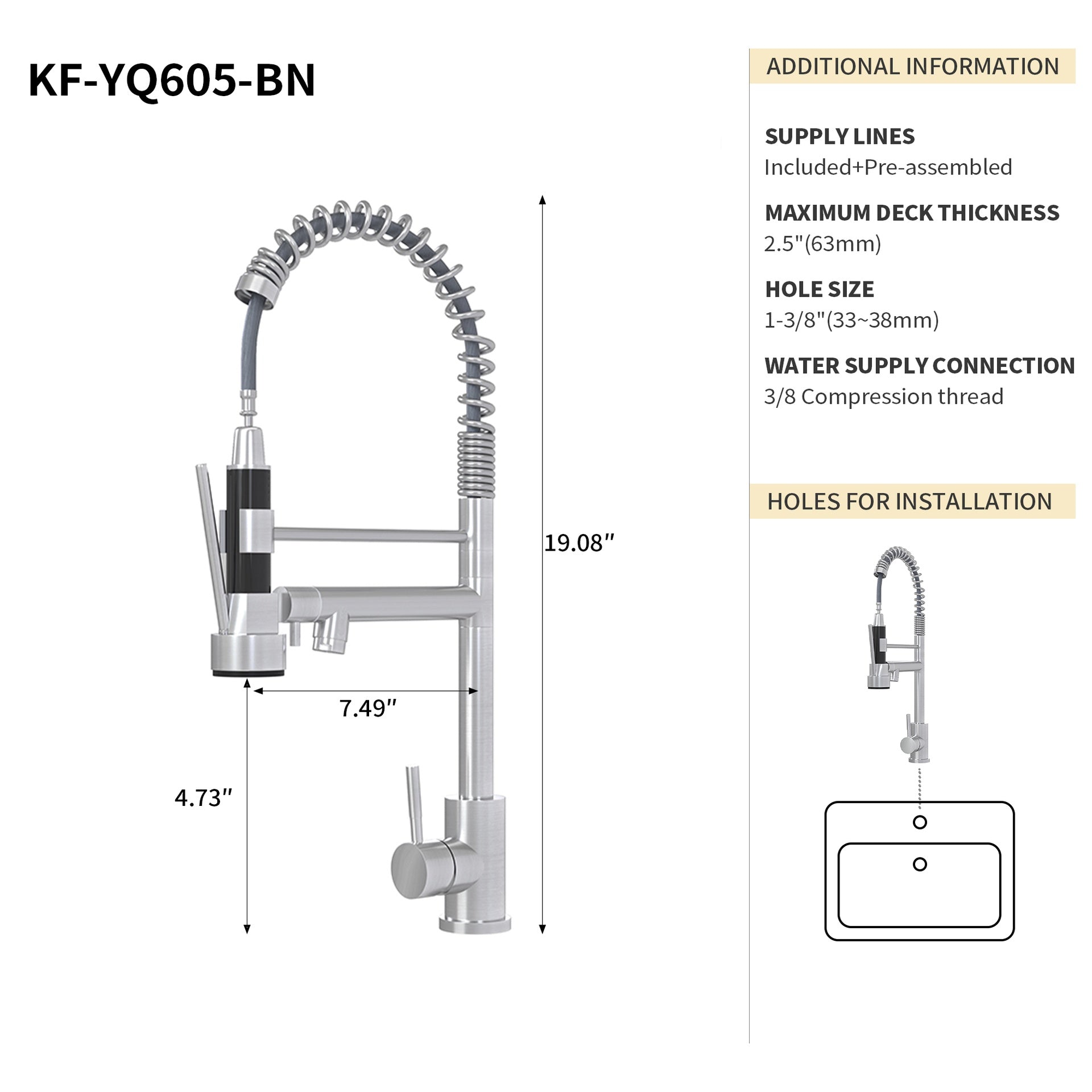 Bothwa Home CUPC Certified 19" Single Handle Kitchen Faucet ( Brushed Nickel Finish)