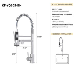 Bothwa Home CUPC Certified 19" Single Handle Kitchen Faucet ( Brushed Nickel Finish)